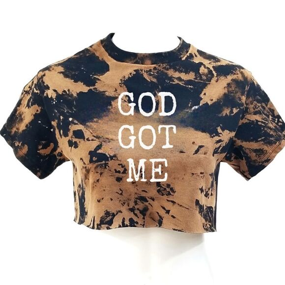 GOD GOT ME Acid Washed Distressed Cropped Crop Top Tee - rap rock punk christian - Picture 1 of 5